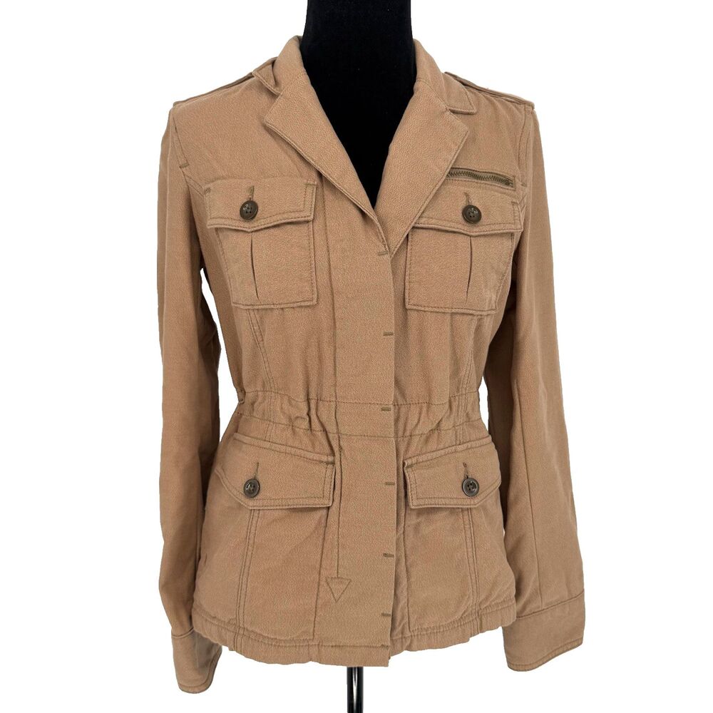 Eddie Bauer Womens Tan Utility Jacket Size S Cotton Safari Cargo Barn Field Coat